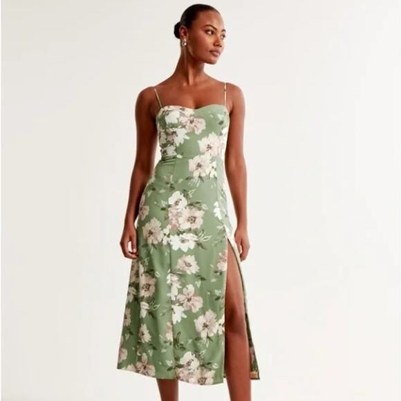ABERCROMBIE & FITCH Camille Midi Dress Green Floral Sz XL Petite {P23} - Picture 1 of 8